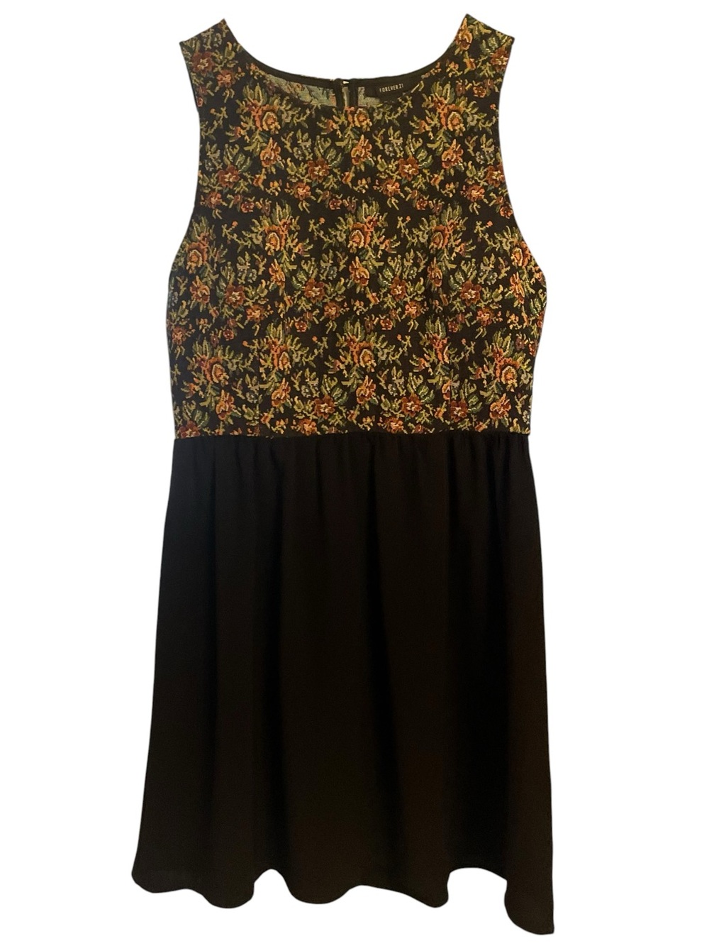 Forever 21 Black Fit & Flare Dress With Floral Embroidered Bodice sz L